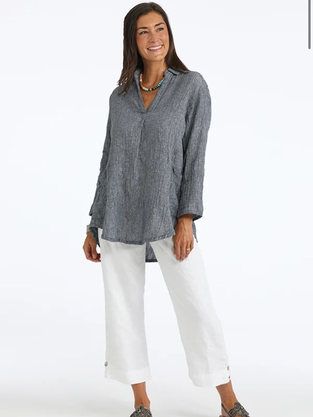 Goddess Gear 100% Organic Linen Popover Crinkle Shirt Size S/M